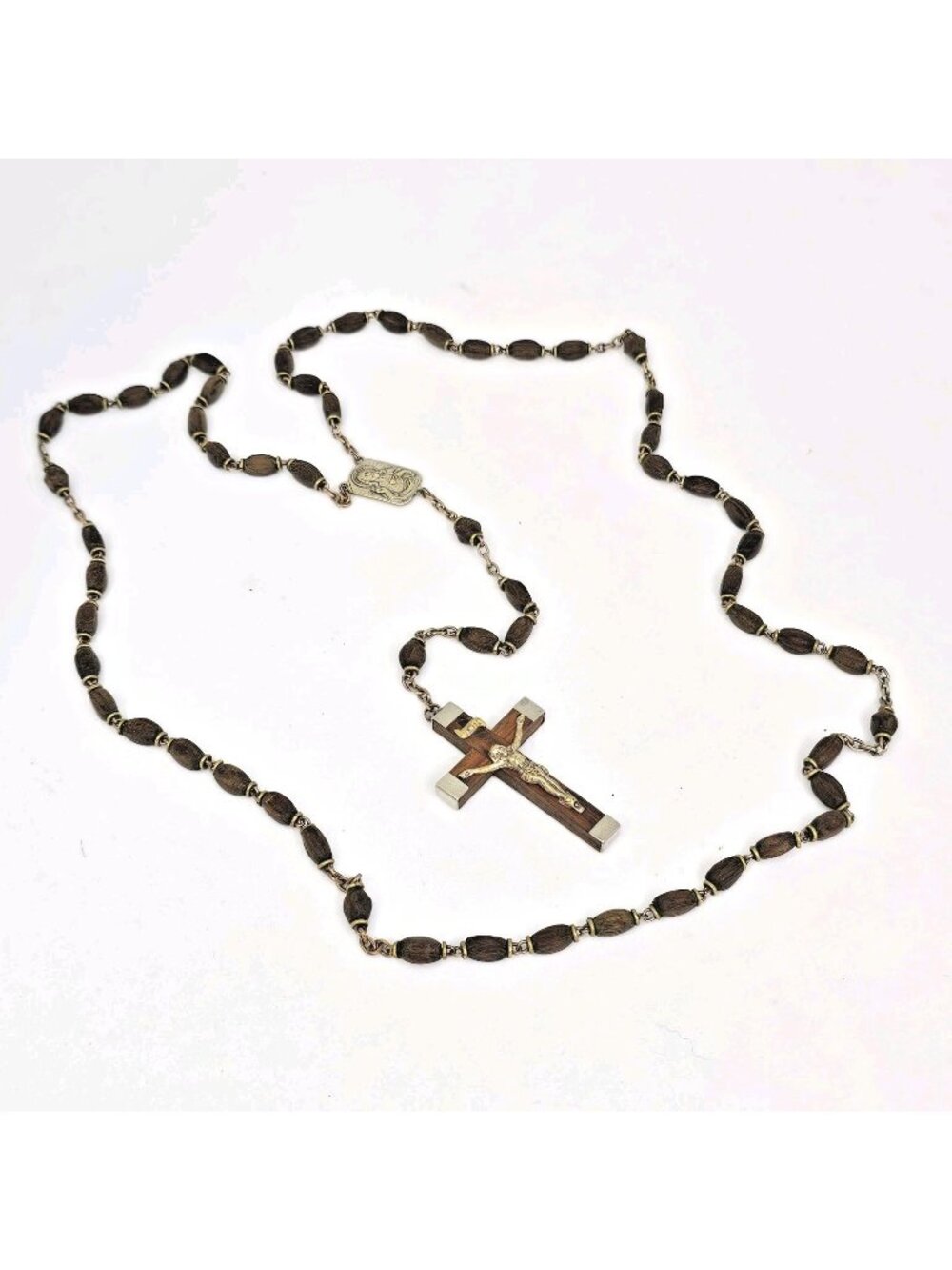 Vintage Catholic Genuine Wood Rosary - Wood Crucifix France